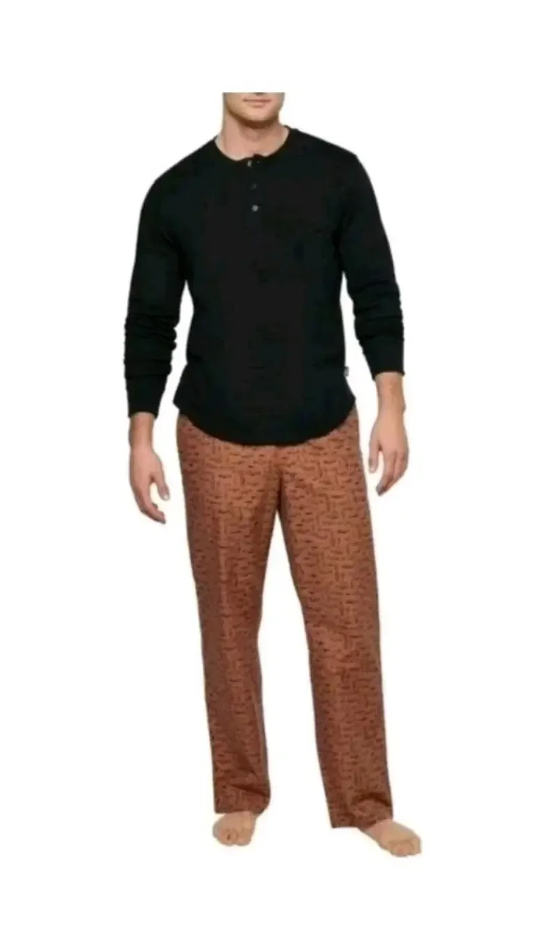 NWT Eddie Bauer Brown Black Fish Flannel Sleepwear Pajama Set Men's Size Small